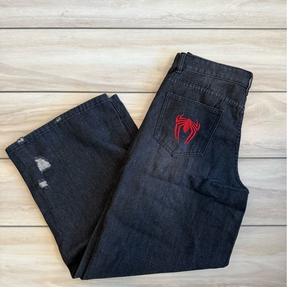 Oimenohy Cartoon Spider Embroidered Baggy Jeans Black Medium (5-6) NWT